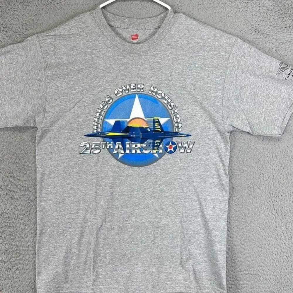 Wings Over Houston 25th Airshow T Shirt Mens Medium Gray Aviation Graphic Hanes